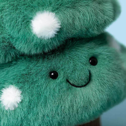 Jellycat Amuseables Christmas Tree plush toy with soft green fabric and festive decorations, ideal for holiday play and cuddling.